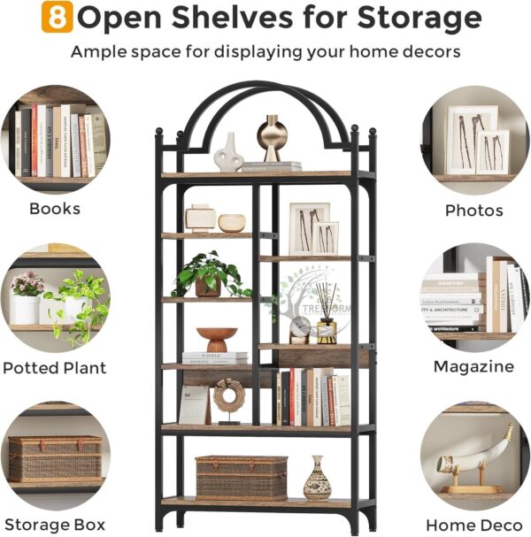 8-Tier Industrial Arched Bookcase, Open Display Storage Shelf - Image 7