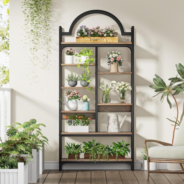 8-Tier Industrial Arched Bookcase, Open Display Storage Shelf - Image 3